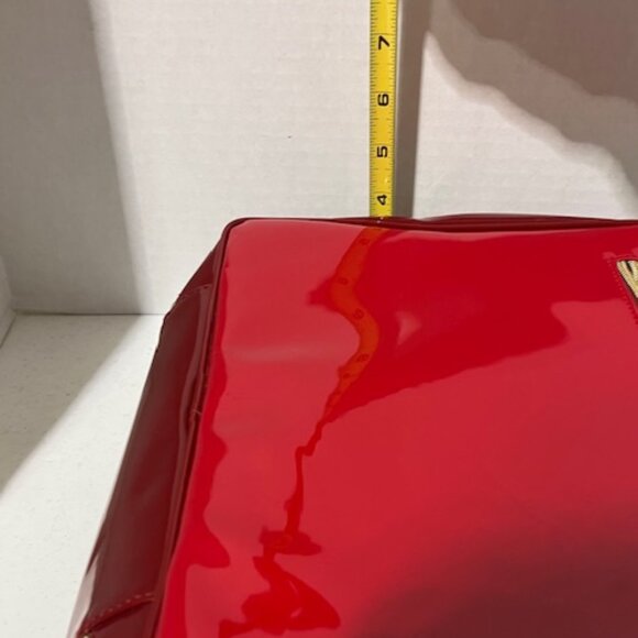 Estee Lauder Red Vinyl Cosmetic Make Up Zip Train Travel Case Bag 11.5"w/Handle - Picture 11 of 16